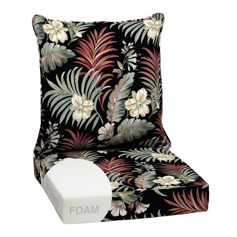 ARDEN Outdoor Foam Deep Seat Cushion Set, 24 in x 24 in - Simone Black Tropical