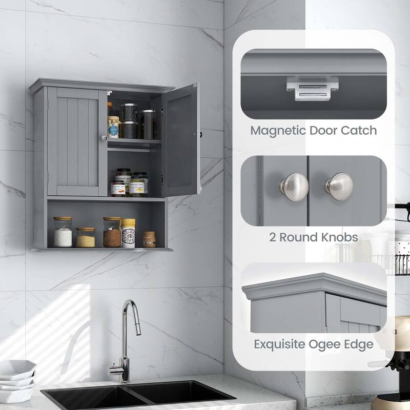 Costway Bathroom Wall Cabinet Medicine Storage Organizer with - See details