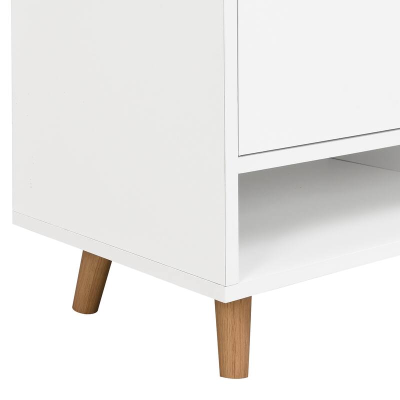Sleek Contemporary Shoe Cabinet with Adjustable Shelves and Solid Wood Legs - 55.1" W × 13.8" D × 39.4" H
