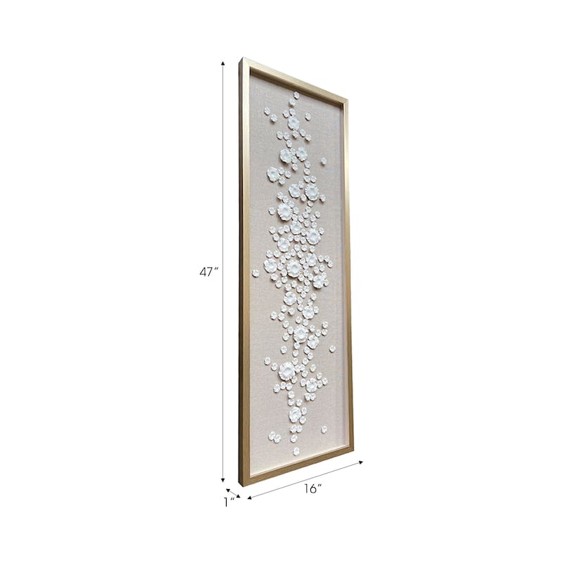 Resin Canvas Wall Art Vertical Floral Design with PS Frame - 47" White