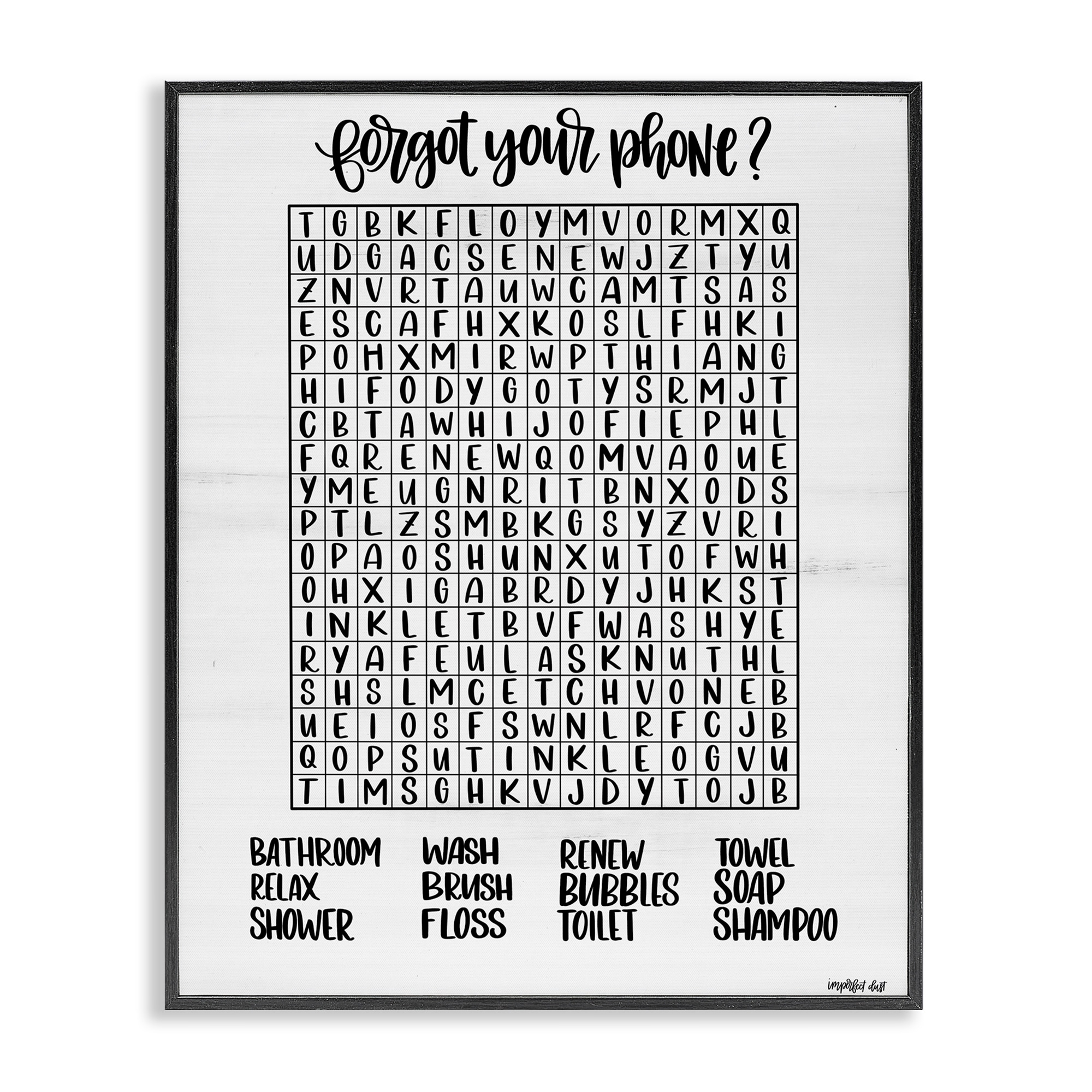 Stupell Forgot Phone Bathroom Wordsearch Framed Giclee Art Design By Imperfect Dust
