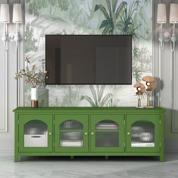 71 Inch Entertainment TV Cabinet Media Glass Door for Living Room