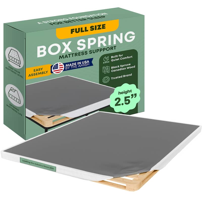 Unassembled Box Spring - 2.5" & 10" Wood Box Spring Only, Quiet Noise-Free Replacement Mattress Foundation, Easy Assembly, White - Full - Low Profile