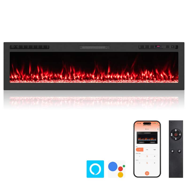 Costway 68” Smart WiFi Electric Fireplace, Work with Alexa & Google - See Details - Black - See Details