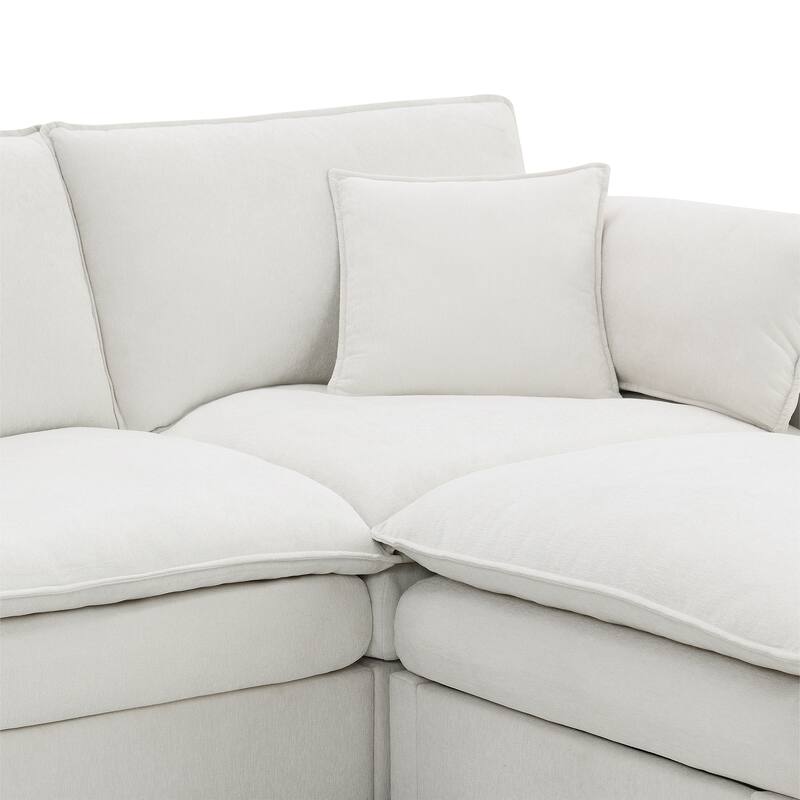 White 134" Chenille U-Shaped 6-Seater Modular Sectional Sofa with Double Cushions and Detachable Ottomans for Flexibility
