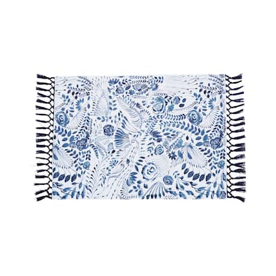 Navy Floral Placemat Set of 4 - 14" x 20" - Rectangle