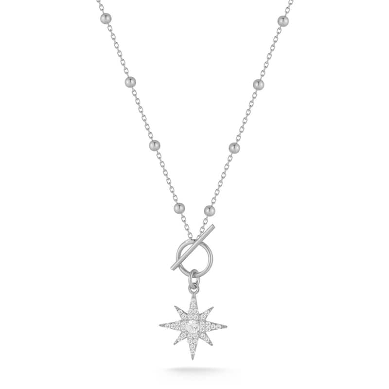 Soleil Sterling Silver Cubic Zirconia Star Toggle Necklace - White