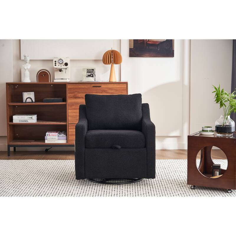 Teddy Upholstered Swivel Accent Chair, Single Sofa Chair with High Backrest, Lounge Armchair with Metal Base & Side Pocket