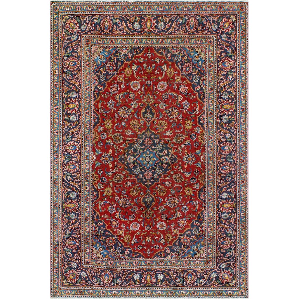 Fine Vintage Distressed Hadley Red/Navy Rug - 6'3" x 9'4"