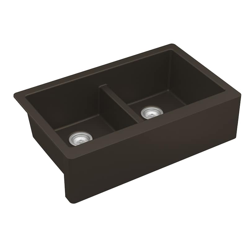 Karran Farmhouse Apron Front Quartz Double Bowl Kitchen Sink