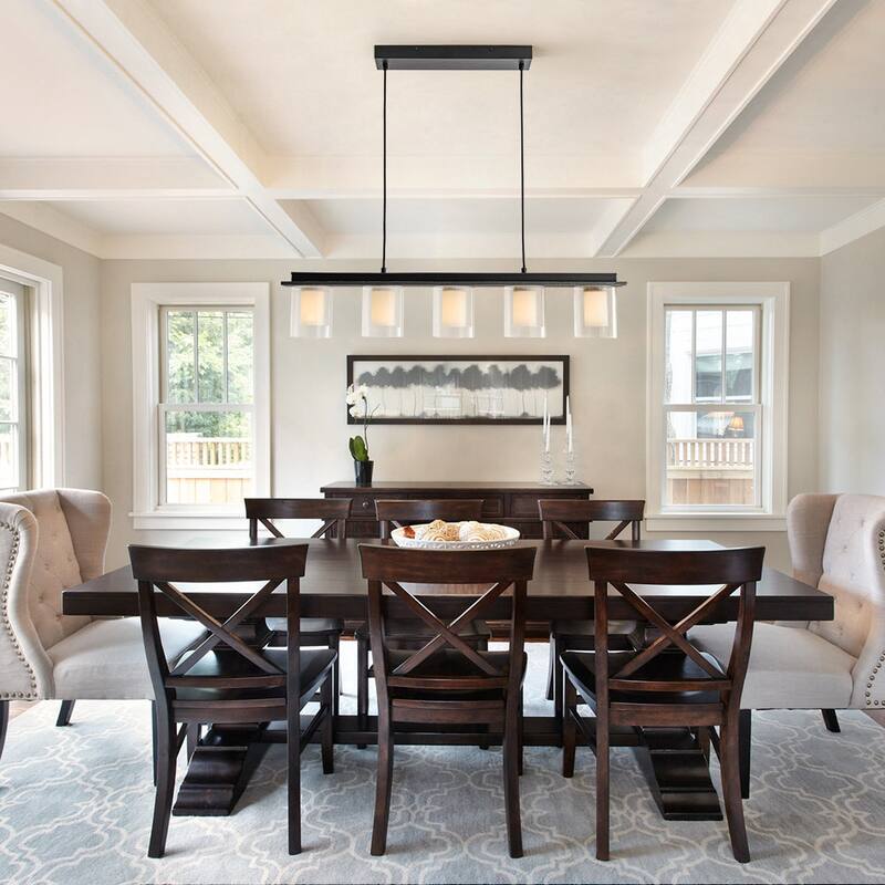 Scandinavian 5-Light Glass Dimmable LED Linear Chandelier 35in Wide