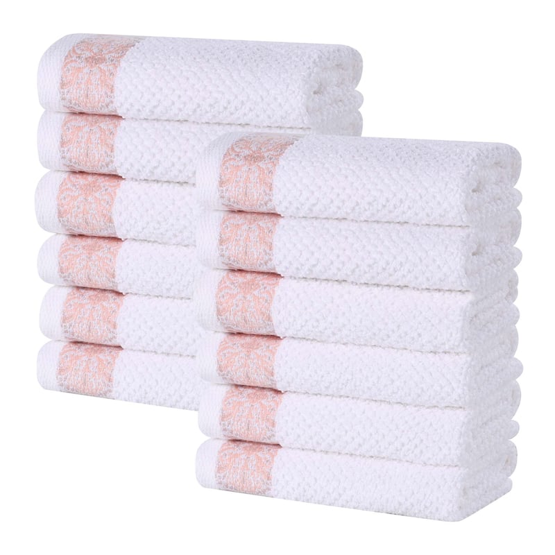 Superior Medallion Cotton Jacquard Soft Face Towel Washcloth Set of 12