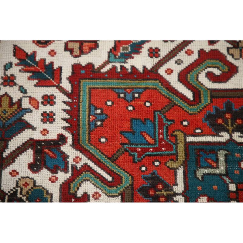 Hand Knotted Oriental 100% Wool Carpet Traditional Medallion Red Heriz Area Rug - 10' 7'' X 7' 2''