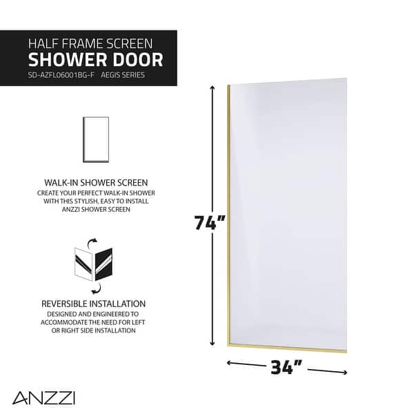 dimension image slide 1 of 2, Veil Series 74 in. by 34 in. Framed Frosted Glass Shower Screen
