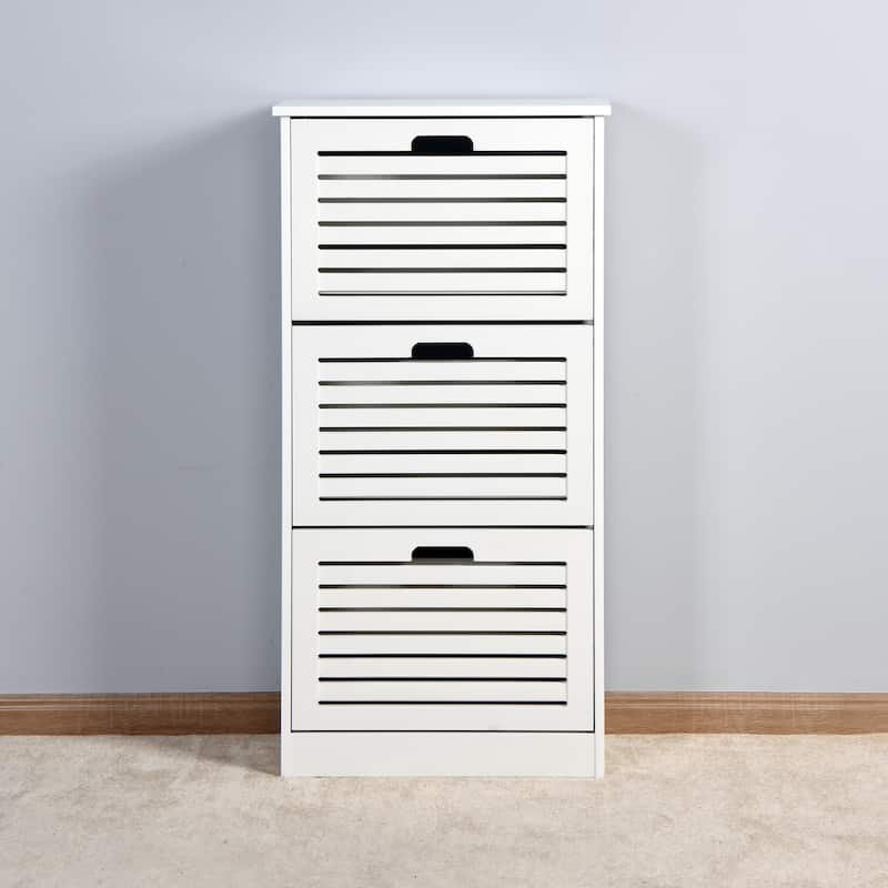 Wooden Shoe Cabinet, Shoe Storage Cabinet with 3 Flip Doors - White