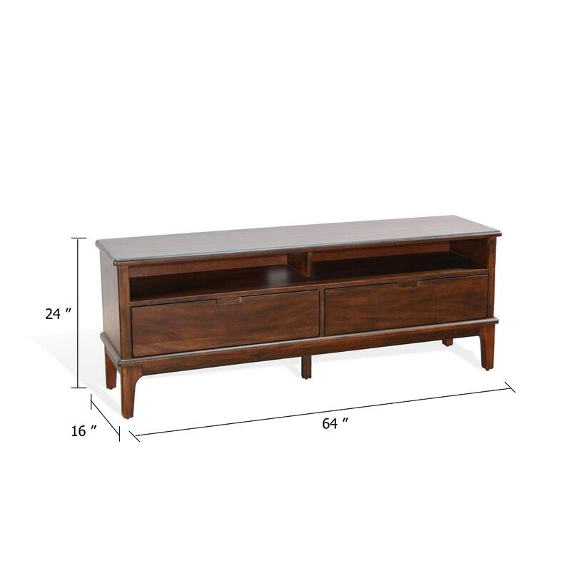 West TV Stand Media Cabinet, Open Shelves, Brown Mahogany Wood, 64 Inch