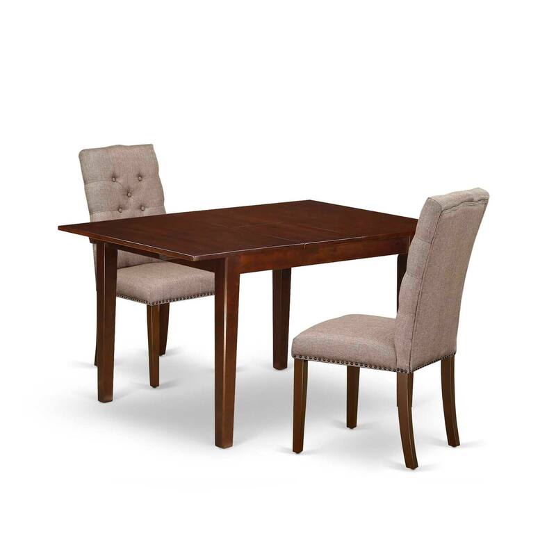 HomeStock 3-Piece Mahogany Finish Rectangular Solid Wood Top with Butterfly Leaf Dining Table Set