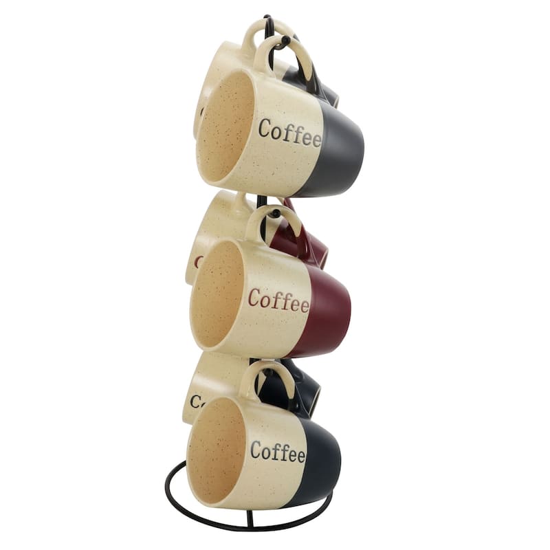 Elama Two Tone Speckled 6-Piece 12oz Mug Set with Stand in Misc Colors