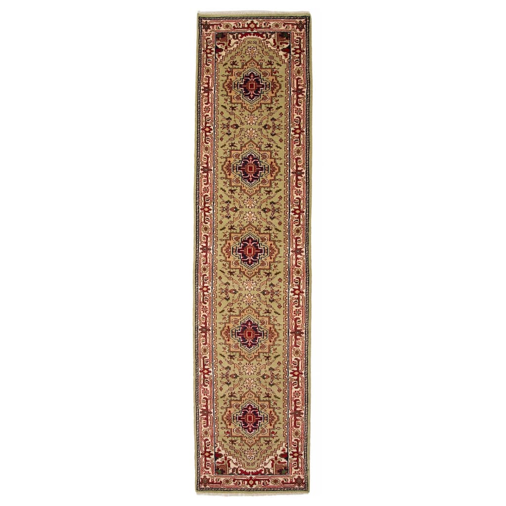 ECARPETGALLERY Hand-knotted Serapi Heritage Olive Wool Rug - 2'7 x 11'10