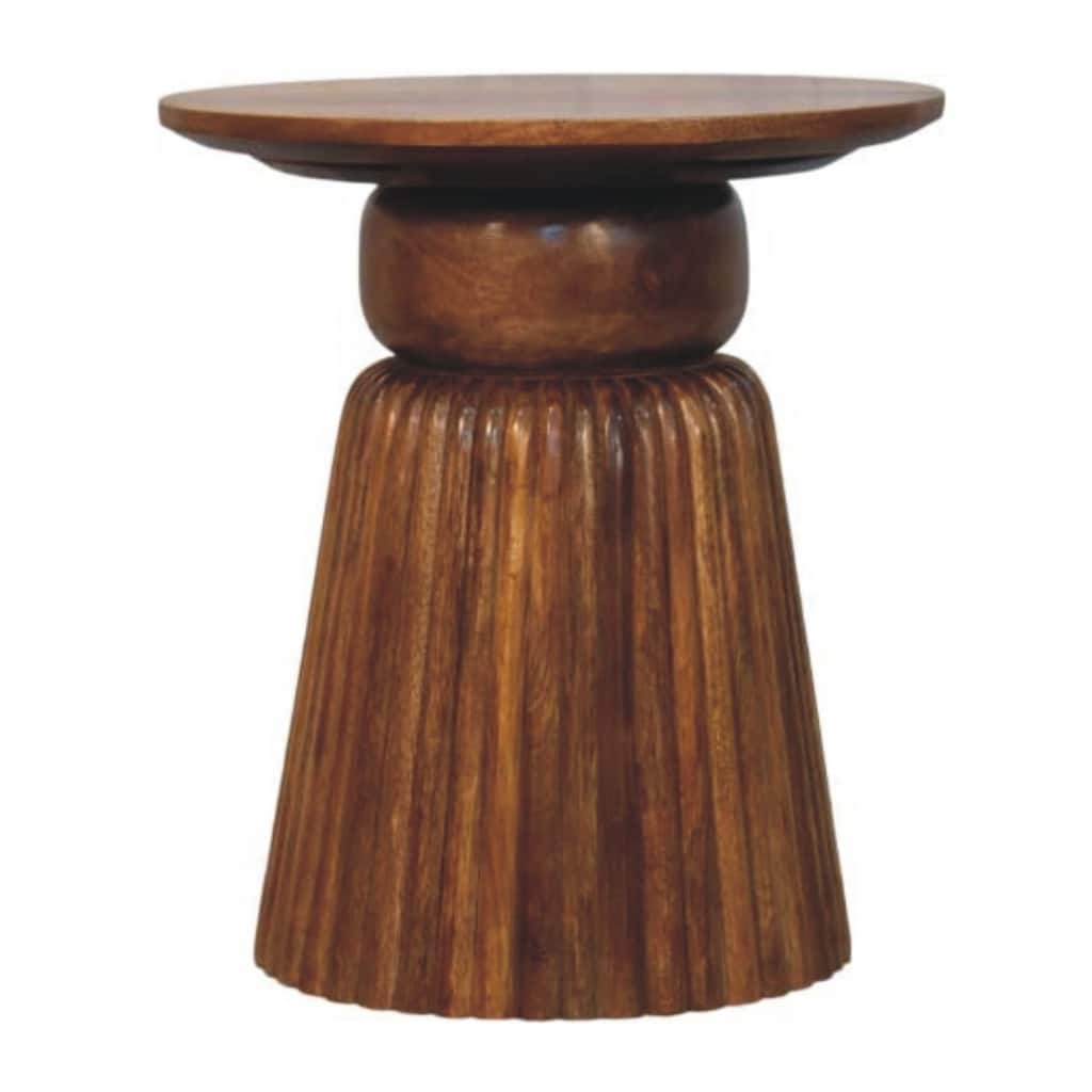 Artisan Furniture Solid Wood Amber Oak Round Side Table , Brown