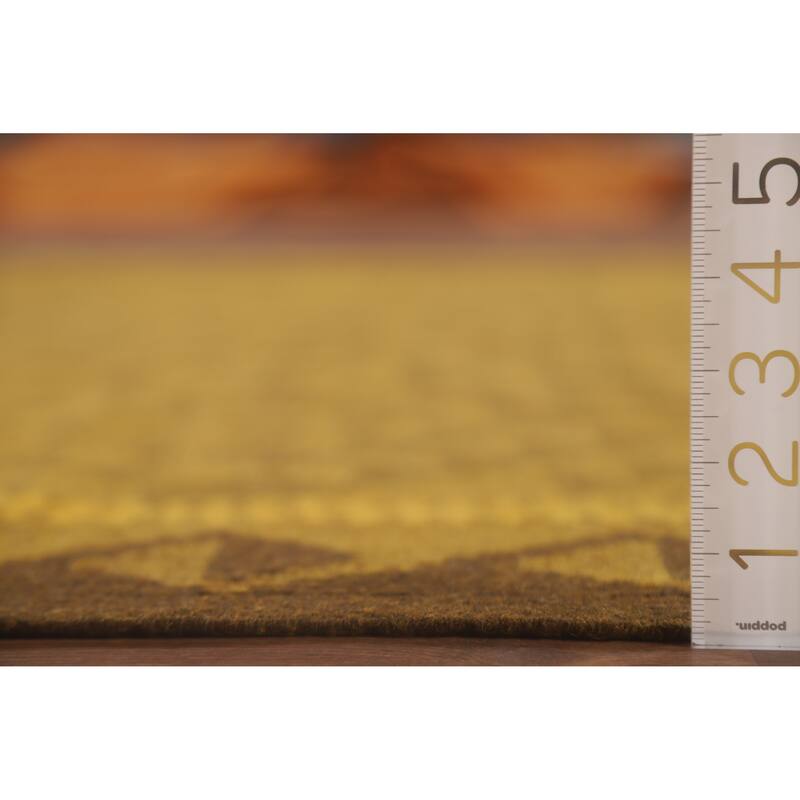 Hand Woven Oriental 100% Wool Carpet Southwestern Geometric Yellow & Gold Kilim Area Rug - 9' 8'' X 6' 6''