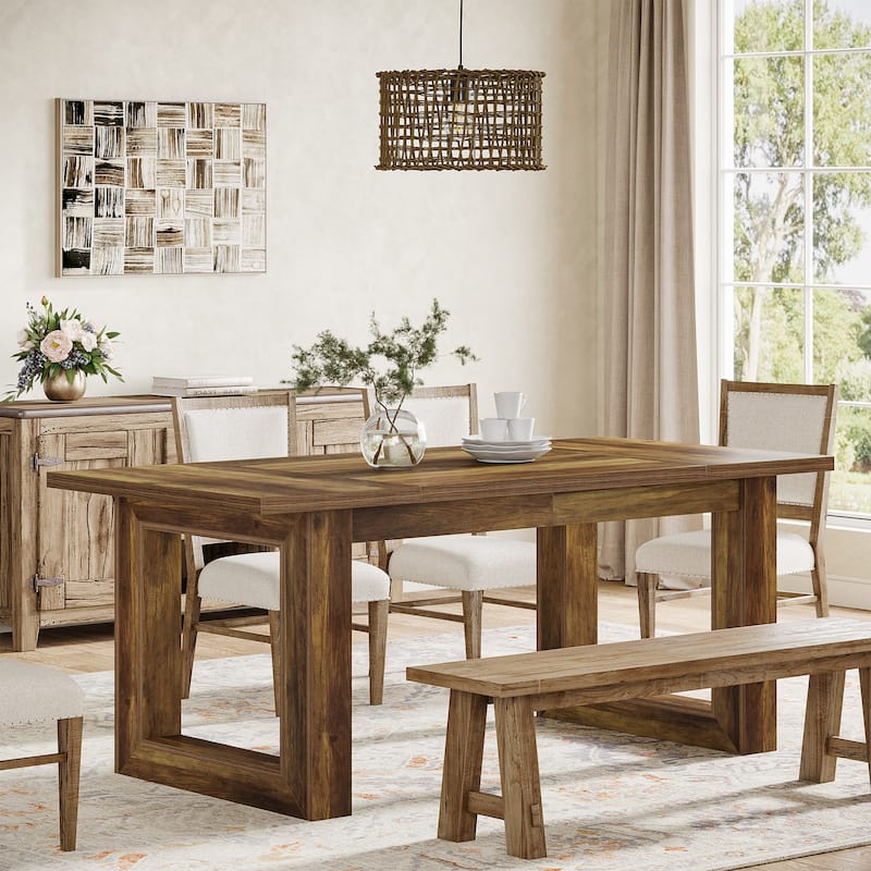 Farmhouse Dining Table for 4-6 People, 63-Inch Wood Kitchen Table