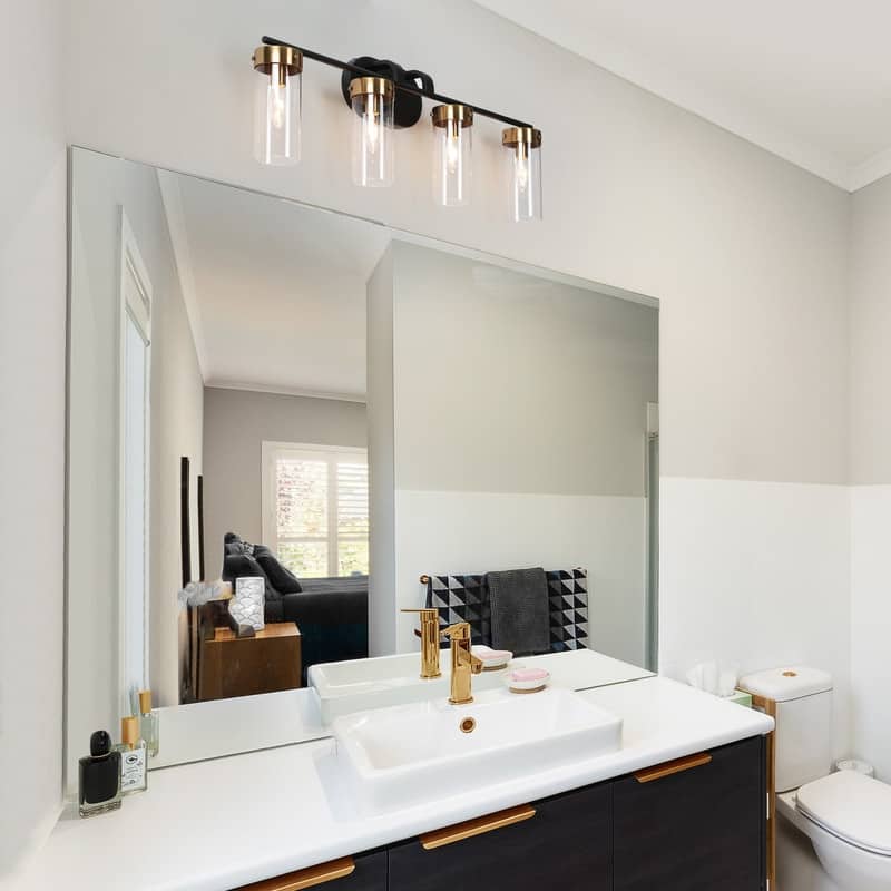 Modern Black Gold 1/2/3/4-Light Linear Bathroom Vanity Light Glass Wall Sconce