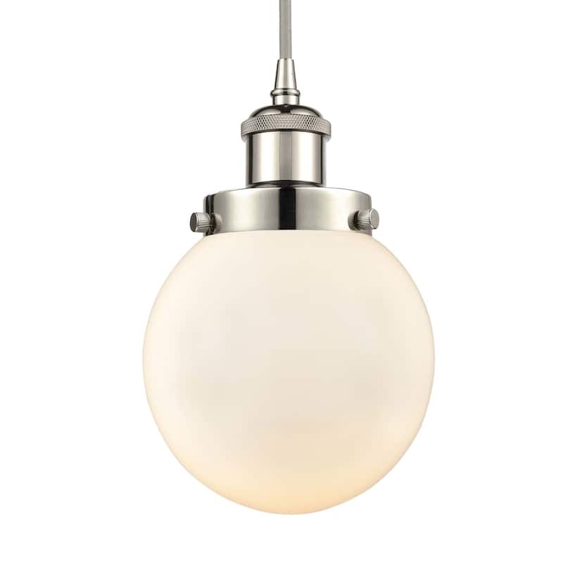 Innovations Lighting 916-1P-9-6 Beacon Pendant Beacon 6" Wide Mini - Polished Nickel / Matte White