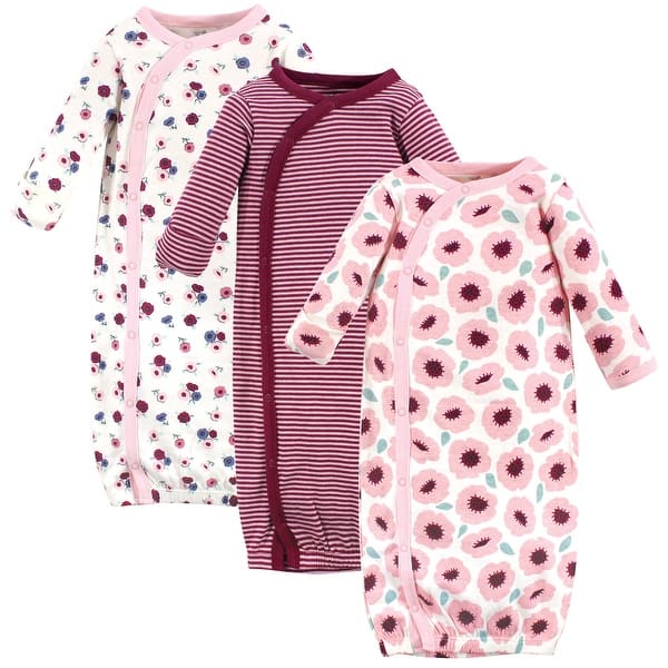 slide 1 of 1, Touched by Nature Baby Girl Organic Cotton Side-Closure Snap Long-Sleeve Gowns 3pk, Blush Blossom 0-6 Months - Blush Blossom