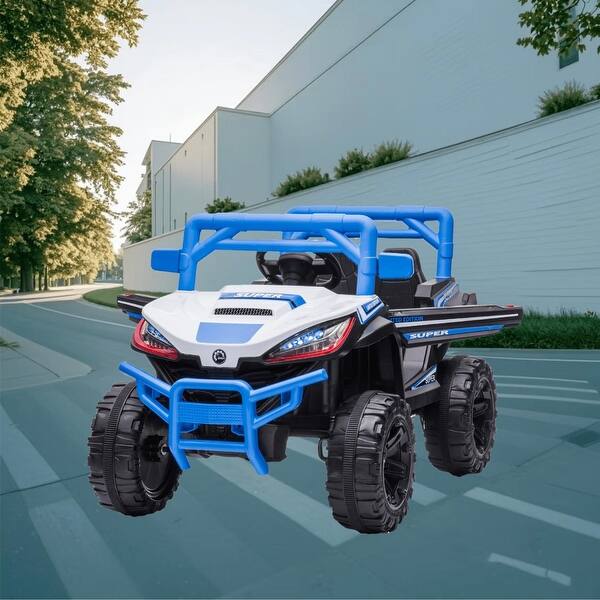 slide 2 of 29, 12V Electric Ride-On Car with Remote Control, Swing Function, Rechargeable Battery, and Multi-Function Console for Kids Blue