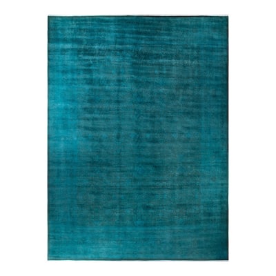 Overton Hand Knotted Wool Vintage Inspired Modern Contemporary Overdyed Blue Area Rug - 12' 3" x 16' 7"