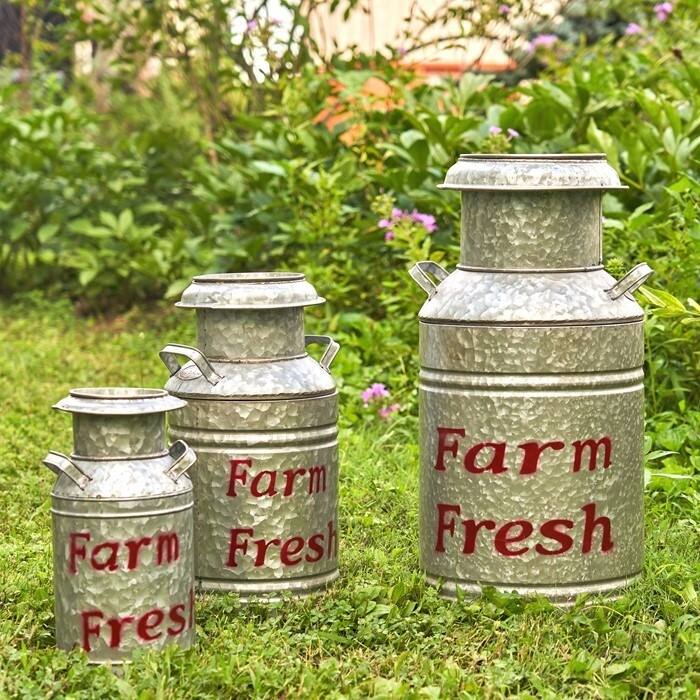 Set of 3 Old Style Galvanized Milk Jug Planters