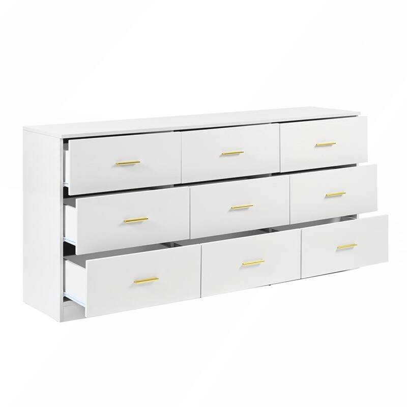 Modern White 9-Drawer Dresser for Bedroom
