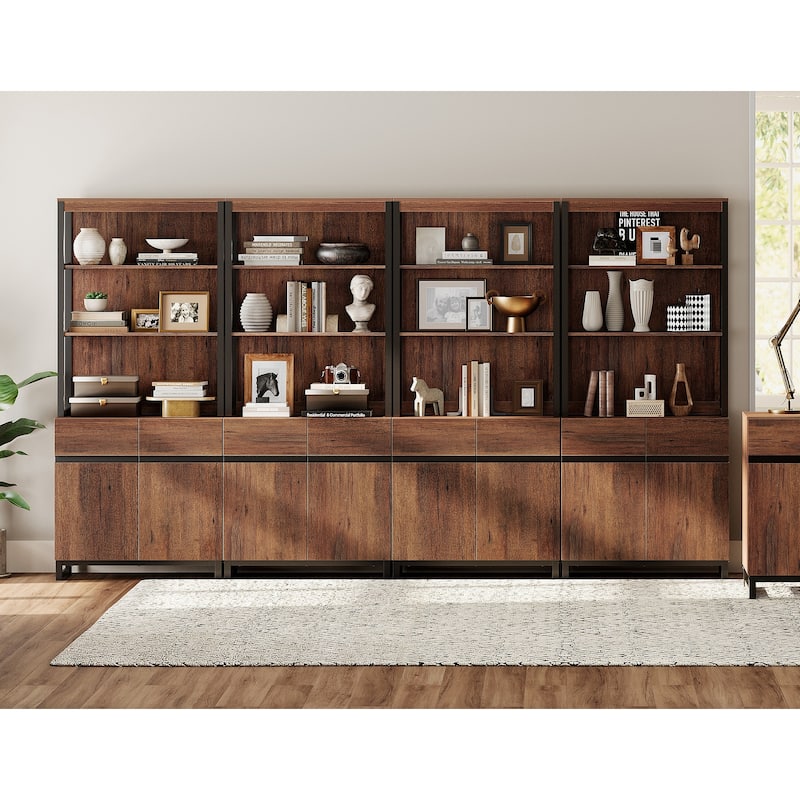 WAMPAT Modern 72" Tall Bookcase with Metal Base and Adjustable Shelves, Library Book Shelf with Storage Cabinet