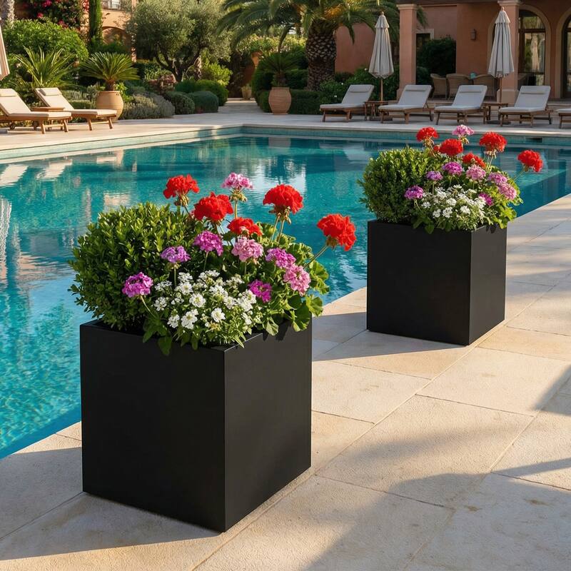 Metal Planters for Outdoor Plants - Black-2PCS - 17"X18"