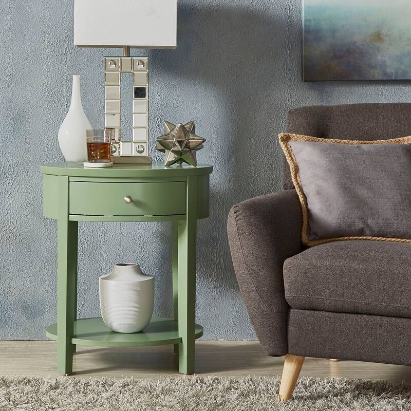 Fillmore 1-Drawer Oval Wood Shelf Accent End Table by iNSPIRE Q Modern
