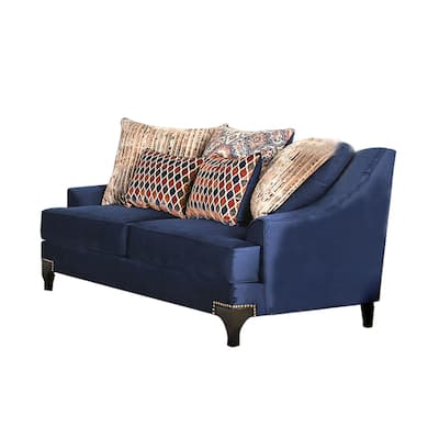Small Weave Chenille Love Seat with Sloped Arms Design in Navy