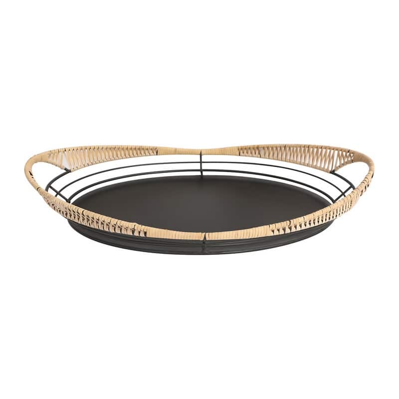 Sienna Metal Boho Rattan Weaved Tabletop Set - 13.5"H x 21.5"W x 3.5"D