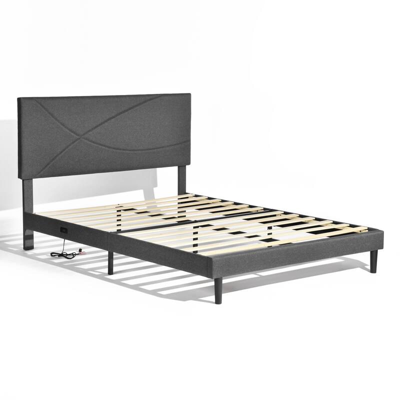 Homy Casa Platform Bed with LED Headboard & Charging Ports