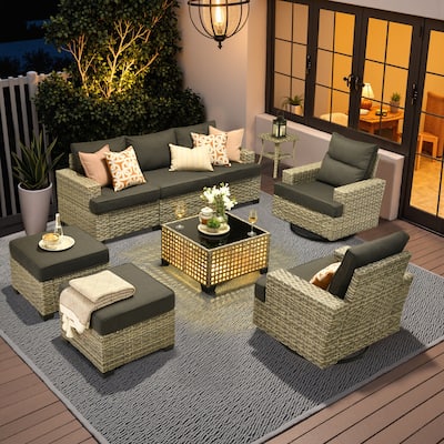 HOOOWOOO 9-piece Wicker Outdoor Patio Conversation Set with LED Coffee Table