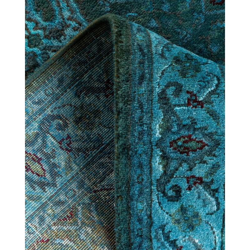 Overton Hand Knotted Wool Vintage Inspired Modern Contemporary Overdyed Blue Runner Rug - 2' 6" x 8' 6"