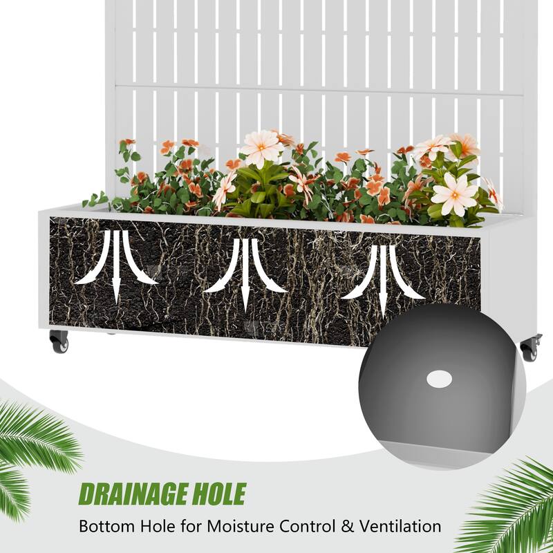 Raised Garden Bed Planter with Trellis Movable Planter Box with Lockable Wheels