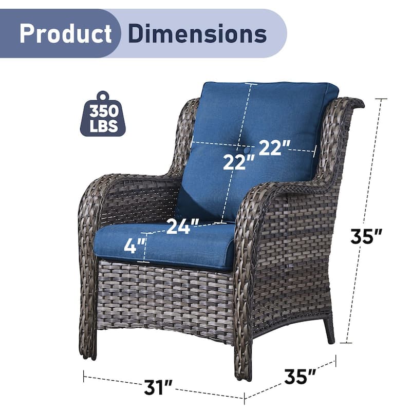Outdoor Wicker High Back Club Chair Set of 2