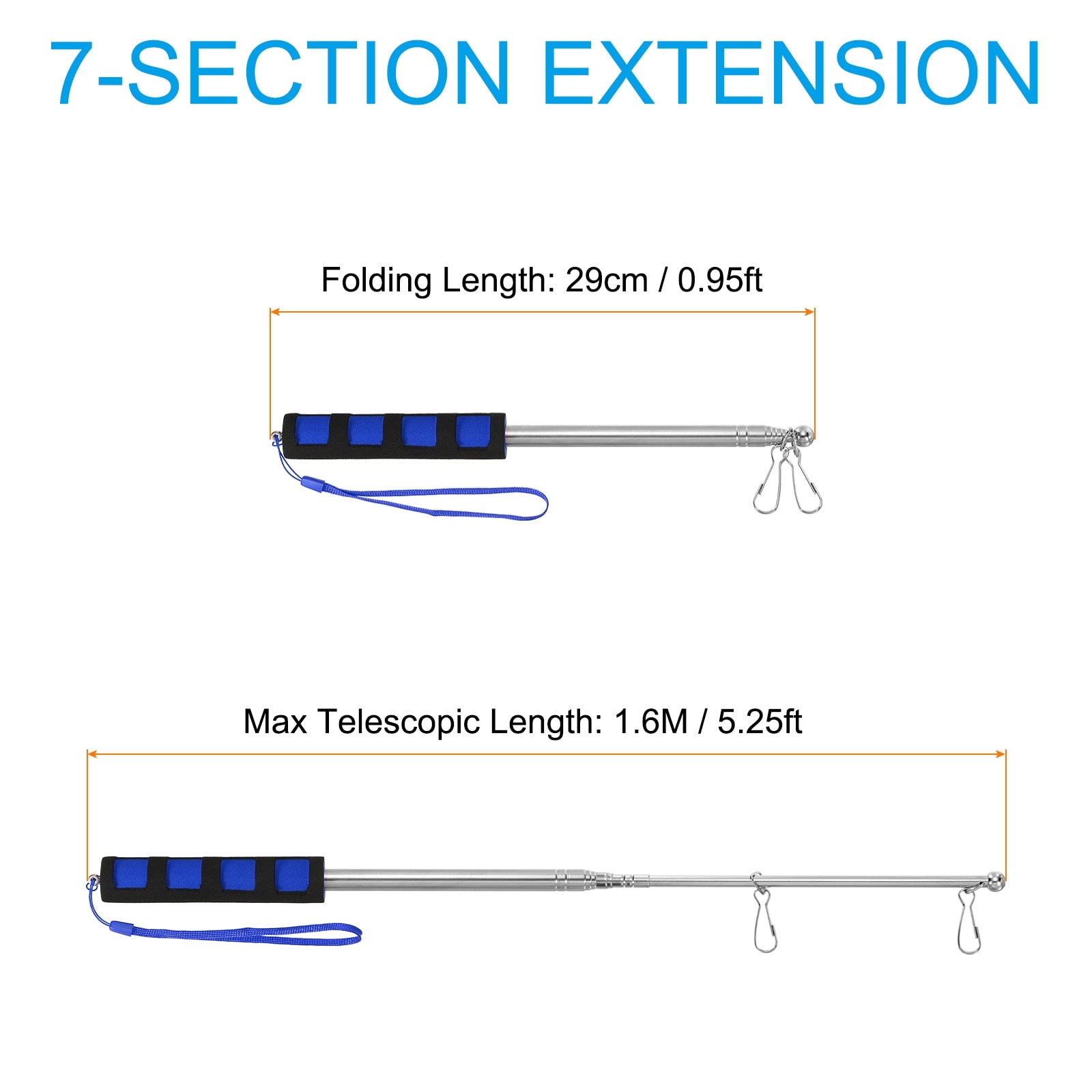 Telescopic Handheld Flagpoles Sponge Handle Stainless Steel Telescoping Flag Poles Tour Guide Flag Pole with Clips