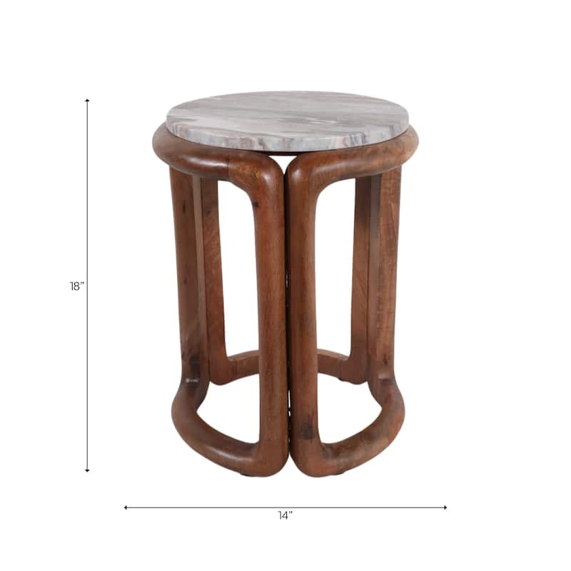 Marble Wood Accent Table Round Stone Surface Solid Frame - 18" Ivory - 14" x 14" x 18"