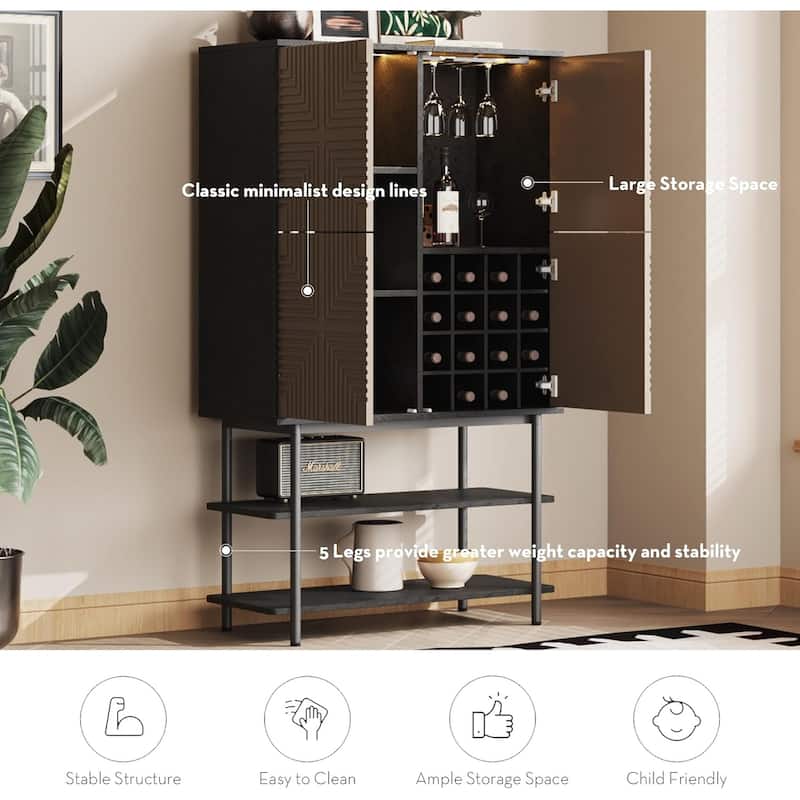 WESOME Mid Century Wine Liquor Cabinets with Wine Rack Easy Assembly - 15.35"D x 31.9"W x 55.51"H