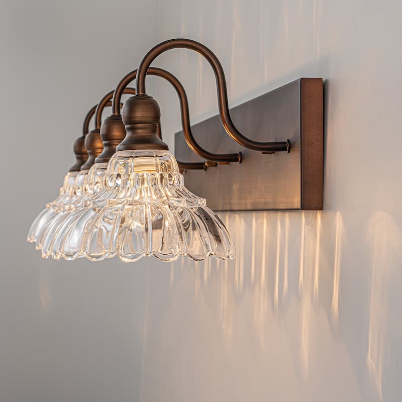 3/4-Light Vintage Bathroom Vanity Light with Clear Trumpet Glass Shades