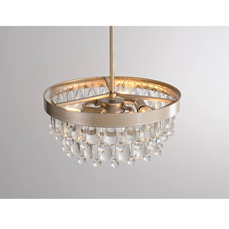 Viviana 3 - Light 13" Crystal Teardrop Tiered Chandelier - Brushed Champagne Silver - 13 inches in diameter x 6 inches H