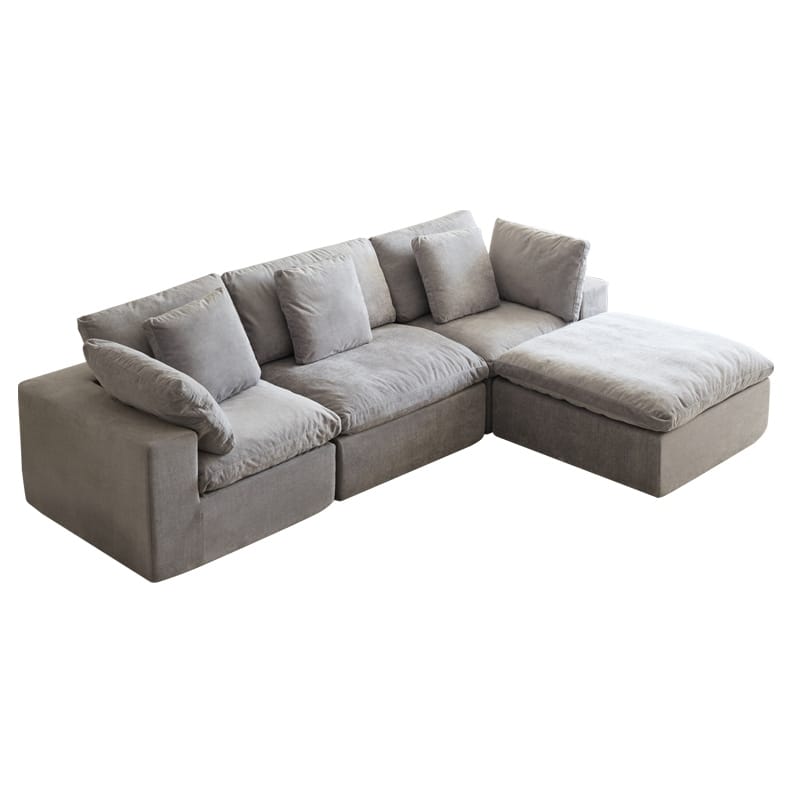 Flannel Sleeper Sofa Bed Modular Deep Seat Couch L-shaped Sectional Sofa with Ottoman Chaise Lounge and Pillows for Living Room