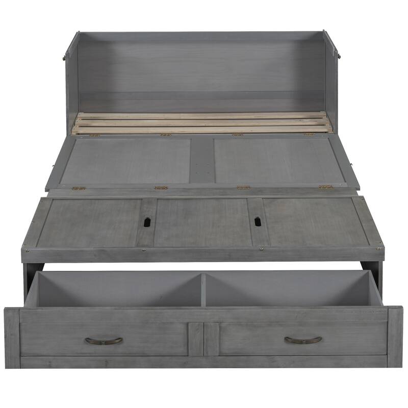 Space-Saving Design Murphy Bed with USB Ports, Large Drawers and Metal Handles